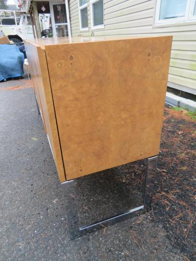 Milo Baughman Marvelous Milo Baughman Burled Olive Wood Chrome Credenza Mid Century Modern