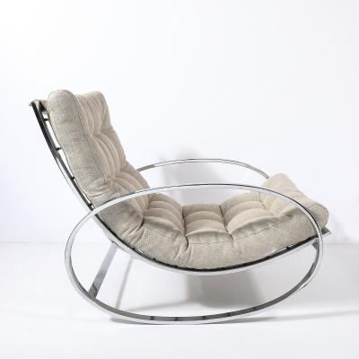 Milo Baughman Mid Century Chrome Rocking Lounge Chair w Button Detailing by Milo Baughman