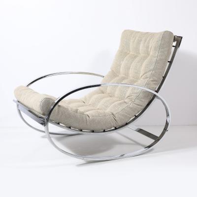 Milo Baughman Mid Century Chrome Rocking Lounge Chair w Button Detailing by Milo Baughman