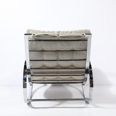 Milo Baughman Mid Century Chrome Rocking Lounge Chair w Button Detailing by Milo Baughman