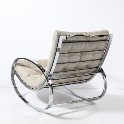 Milo Baughman Mid Century Chrome Rocking Lounge Chair w Button Detailing by Milo Baughman