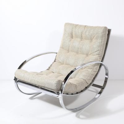 Milo Baughman Mid Century Chrome Rocking Lounge Chair w Button Detailing by Milo Baughman
