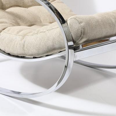 Milo Baughman Mid Century Chrome Rocking Lounge Chairs w Button Detailing by Milo Baughman
