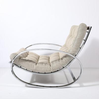 Milo Baughman Mid Century Chrome Rocking Lounge Chairs w Button Detailing by Milo Baughman