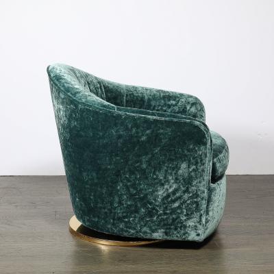 Milo Baughman Mid Century Milo Baughman Swivel Tilt Club Chair W Brass Base in Smoked Emerald