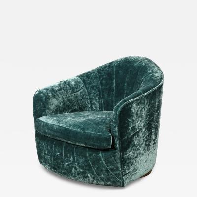 Milo Baughman Mid Century Milo Baughman Swivel Tilt Club Chair W Brass Base in Smoked Emerald