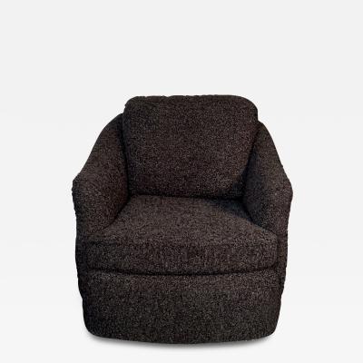 Milo Baughman Mid Century Modern Black Boucle Tub Swivel Lounge Chair Faux Fur