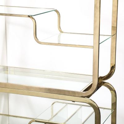 Milo Baughman Mid Century Modern Curvilinear Polished Brass Glass Etagere by Milo Baughman