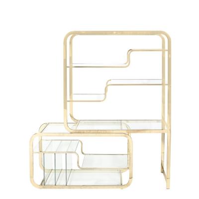Milo Baughman Mid Century Modern Curvilinear Polished Brass Glass Etagere by Milo Baughman