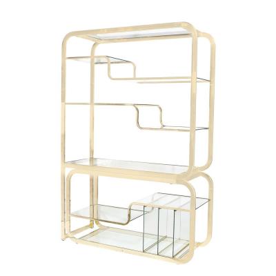 Milo Baughman Mid Century Modern Curvilinear Polished Brass Glass Etagere by Milo Baughman