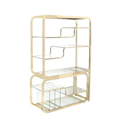 Milo Baughman Mid Century Modern Curvilinear Polished Brass Glass Etagere by Milo Baughman