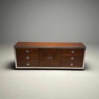 Milo Baughman Mid Century Modern Dresser Sideboard by Milo Baughman Chrome Walnut