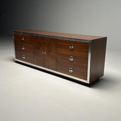 Milo Baughman Mid Century Modern Dresser Sideboard by Milo Baughman Chrome Walnut