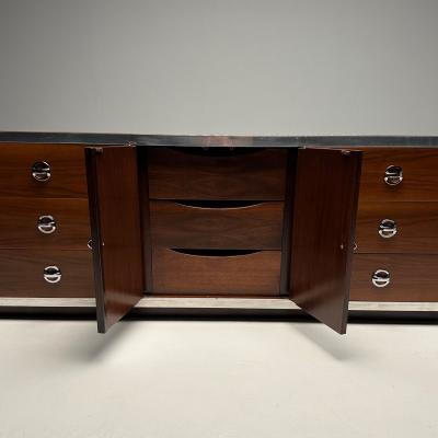 Milo Baughman Mid Century Modern Dresser Sideboard by Milo Baughman Chrome Walnut