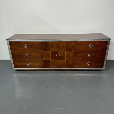 Milo Baughman Mid Century Modern Milo Baughman Sideboard Dresser Burlwood Chrome