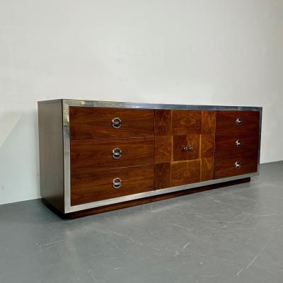 Milo Baughman Mid Century Modern Milo Baughman Sideboard Dresser Burlwood Chrome