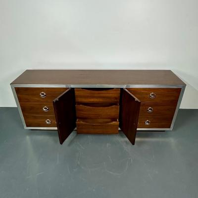 Milo Baughman Mid Century Modern Milo Baughman Sideboard Dresser Burlwood Chrome
