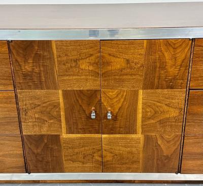 Milo Baughman Mid Century Modern Milo Baughman Sideboard Dresser Burlwood Chrome