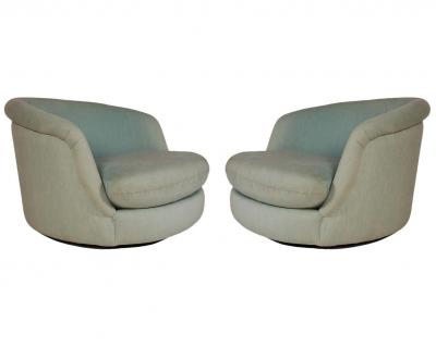 Milo Baughman Mid Century Modern Oversized Swivel Chaise Lounge Tub Chairs by Milo Baughman