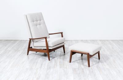 Milo Baughman Mid Century Modern Reclining Lounge Chair with Ottoman by Milo Baughman