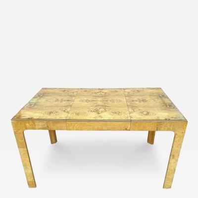 Milo Baughman Mid Century Modern Rectangular Parsons Small Scale Dining Table in Burl Wood
