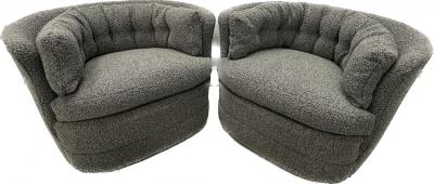 Milo Baughman Mid Century Modern Style Swivel Rolling Lounge Chairs Baughman Style Boucle