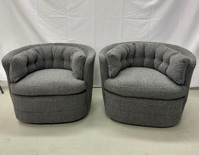 Milo Baughman Mid Century Modern Style Swivel Rolling Lounge Chairs Baughman Style Boucle