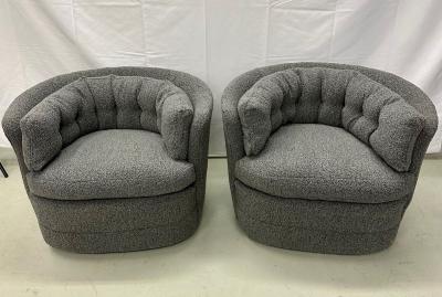 Milo Baughman Mid Century Modern Style Swivel Rolling Lounge Chairs Baughman Style Boucle