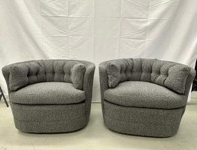 Milo Baughman Mid Century Modern Style Swivel Rolling Lounge Chairs Baughman Style Boucle