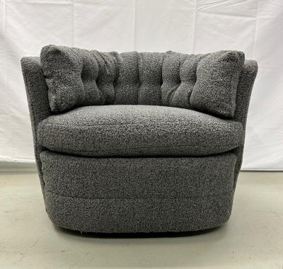 Milo Baughman Mid Century Modern Style Swivel Rolling Lounge Chairs Baughman Style Boucle