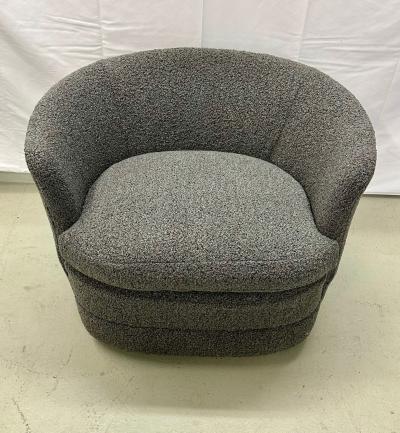 Milo Baughman Mid Century Modern Style Swivel Rolling Lounge Chairs Baughman Style Boucle