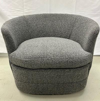 Milo Baughman Mid Century Modern Style Swivel Rolling Lounge Chairs Baughman Style Boucle