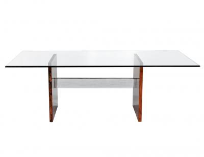 Milo Baughman Mid Century Modern Walnut Glass Top Dining Table 1970 s Milo Baughman Style
