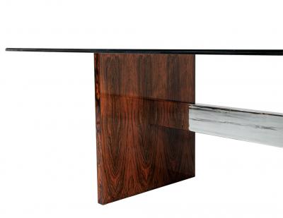 Milo Baughman Mid Century Modern Walnut Glass Top Dining Table 1970 s Milo Baughman Style