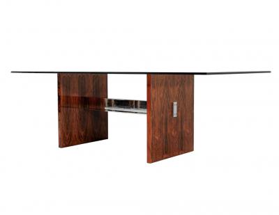 Milo Baughman Mid Century Modern Walnut Glass Top Dining Table 1970 s Milo Baughman Style