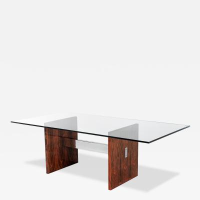 Milo Baughman Mid Century Modern Walnut Glass Top Dining Table 1970 s Milo Baughman Style