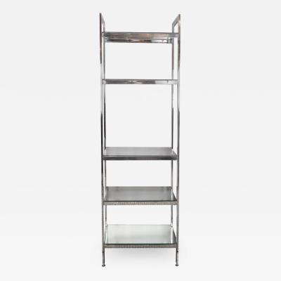 Milo Baughman Mid Century Modernist Chrome Smoked Glass and Mirror tag re by Milo Baughman