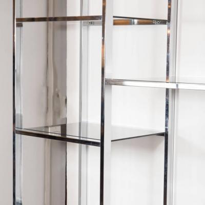 Milo Baughman Mid Century Modernist Chrome Smoked Glass and Mirror tag re by Milo Baughman