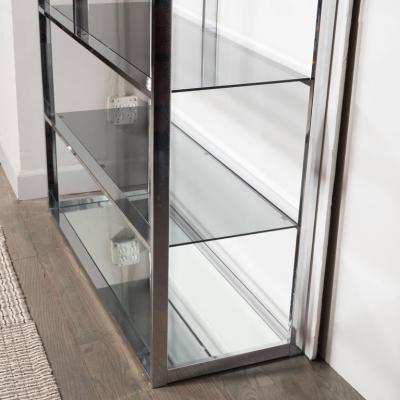 Milo Baughman Mid Century Modernist Chrome Smoked Glass and Mirror tag re by Milo Baughman