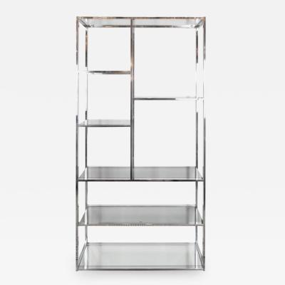 Milo Baughman Mid Century Modernist Chrome Smoked Glass and Mirror tag re by Milo Baughman