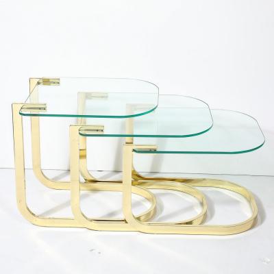 Milo Baughman Mid Century Modernist Nesting Tables in Polished Brass by Milo Baughman