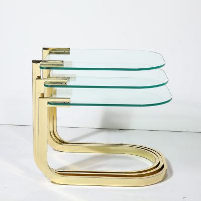 Milo Baughman Mid Century Modernist Nesting Tables in Polished Brass by Milo Baughman