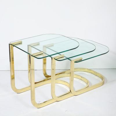 Milo Baughman Mid Century Modernist Nesting Tables in Polished Brass by Milo Baughman
