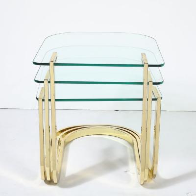 Milo Baughman Mid Century Modernist Nesting Tables in Polished Brass by Milo Baughman
