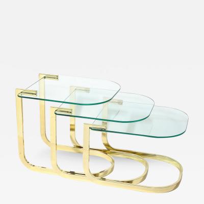 Milo Baughman Mid Century Modernist Nesting Tables in Polished Brass by Milo Baughman