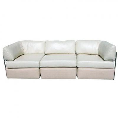 Milo Baughman Midcentury Chrome Milo Baughman Three Piece Sectional