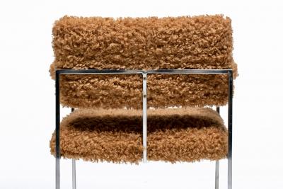 Milo Baughman Milo Baughman 1970s Set of 8 Chrome Dining Arm Chairs in New Camel Teddy Fabric