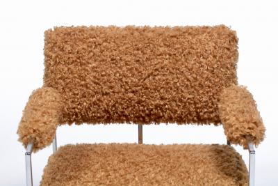 Milo Baughman Milo Baughman 1970s Set of 8 Chrome Dining Arm Chairs in New Camel Teddy Fabric