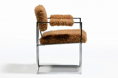 Milo Baughman Milo Baughman 1970s Set of 8 Chrome Dining Arm Chairs in New Camel Teddy Fabric