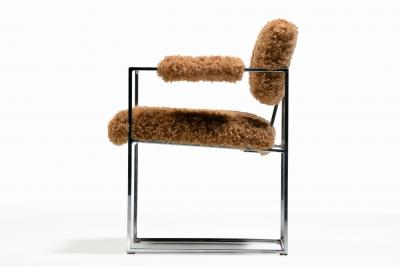 Milo Baughman Milo Baughman 1970s Set of 8 Chrome Dining Arm Chairs in New Camel Teddy Fabric